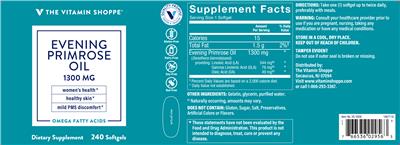 Photo of the The Vitamin Shoppe Evening Primrose Oil 1300 mg label