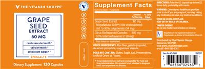 Photo of the The Vitamin Shoppe Grape Seed Extract 60 mg label