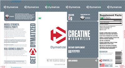 Photo of the Dymatize Creatine Micronized Unflavored label