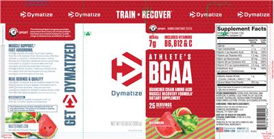 Photo of the Dymatize Athlete's BCAA Watermelon label