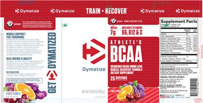 Photo of the Dymatize Athlete's BCAA Fruit Punch label