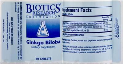 Photo of the Biotics Research Corporation Ginkgo Biloba label