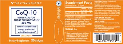 Photo of the The Vitamin Shoppe CoQ-10 400 mg label