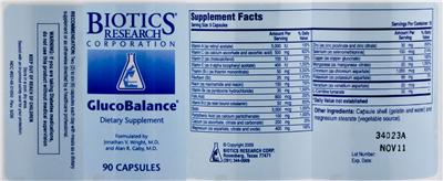 Photo of the Biotics Research Corporation GlucoBalance label