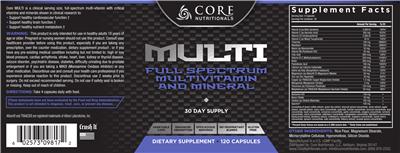 Photo of the Core Nutritionals MULTI label