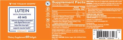 Photo of the The Vitamin Shoppe Lutein with Zeaxanthin 40 mg label