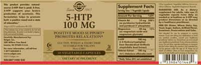 Photo of the Solgar 5-HTP 100 mg label