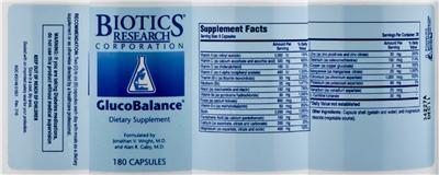 Photo of the Biotics Research Corporation GlucoBalance label