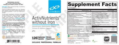 Photo of the XYMOGEN ActivNutrients without Iron label
