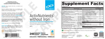 Photo of the XYMOGEN ActivNutrients Without Iron label