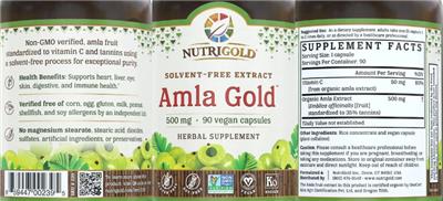 Photo of the NutriGold Amla Gold 500 mg label