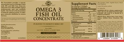 Photo of the Solgar Omega 3 Fish Oil Concentrate label