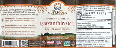 Photo of the NutriGold Astaxanthin Gold 4 mg label