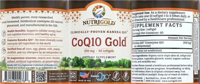 Photo of the NutriGold CoQ10 Gold 200 mg label