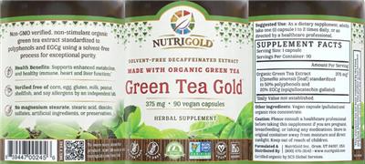 Photo of the NutriGold Green Tea Gold 375 mg label