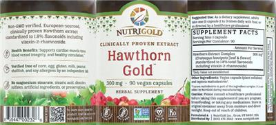 Photo of the NutriGold Hawthorn Gold 300 mg label