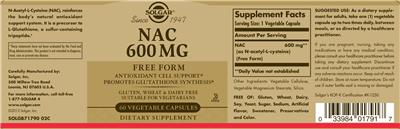 Photo of the Solgar NAC 600 mg label
