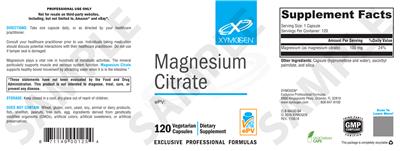 Photo of the XYMOGEN Magnesium Citrate label