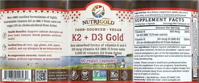Photo of the NutriGold K2 + D3 Gold label