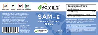 Photo of the EZ Melts Sam-E 200 mg Soft Lemon label