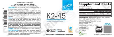 Photo of the XYMOGEN K2-45 label