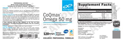 Photo of the XYMOGEN CoQmax Omega 50 mg label