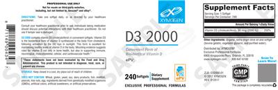 Photo of the XYMOGEN D3 2000 label