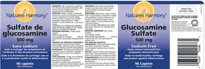 Photo of the Nature's Harmony Glucosamine Sulfate 500 mg label