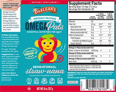 Photo of the Barlean's Omega Pals Sensational Straw-nana Flavor label