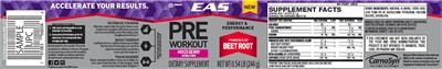 Photo of the Abbott EAS Pre Workout Mixed Berry label