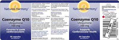 Photo of the Nature's Harmony Coenzyme Q10 Ubiquinone 100 mg label