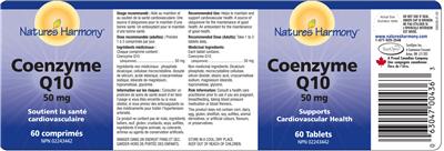 Photo of the Nature's Harmony Coenzyme Q10 50 mg label