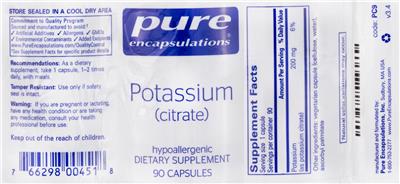 Photo of the Pure Encapsulations Potassium (Citrate) label