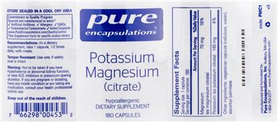 Photo of the Pure Encapsulations Potassium Magnesium (Citrate) label