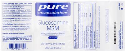 Photo of the Pure Encapsulations Glucosamine MSM label