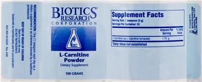 Photo of the Biotics Research Corporation L-Carnitine Powder label