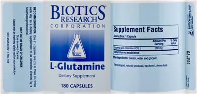 Photo of the Biotics Research Corporation L-Glutamine label