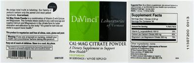 Photo of the DaVinci Laboratories Of Vermont Cal-Mag Citrate Powder label