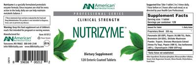Photo of the AN American Nutriceuticals Nutrizyme label