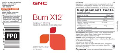 Photo of the GNC Burn X12 label