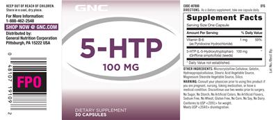 Photo of the GNC 5-HTP 100 mg label