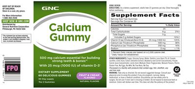 Photo of the GNC Calcium Gummy Fruit & Cream Flavored label
