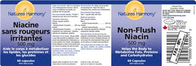 Photo of the Nature's Harmony Non-Flush Niacin 500 mg label