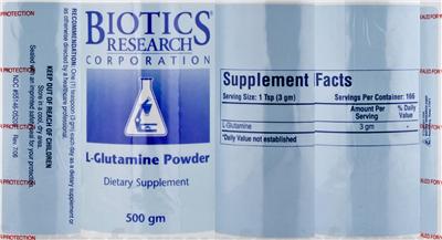 Photo of the Biotics Research Corporation L-Glutamine Powder label