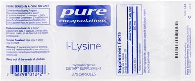 Photo of the Pure Encapsulations L-Lysine label