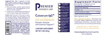 Photo of the Premier Research Labs Colostrum-IgG label