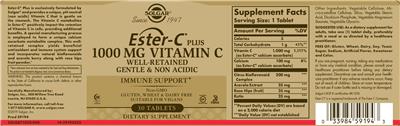 Ester-C Plus 1000 mg Vitamin C のラベル画像（NIH DSLD）