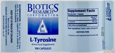 Photo of the Biotics Research Corporation L-Tyrosine label