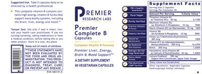 Photo of the Premier Research Labs Premier Complete B Capsules label
