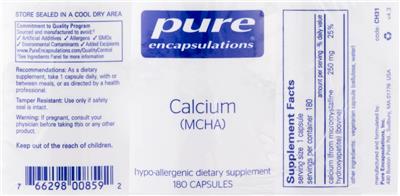 Photo of the Pure Encapsulations Calcium (MCHA) label